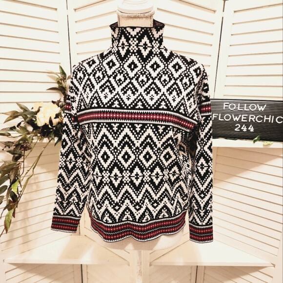 TAHARI DIAMOND BLK/WHITE/RED MOCK TURTLENECK SIZE SMALL - Picture 1 of 6